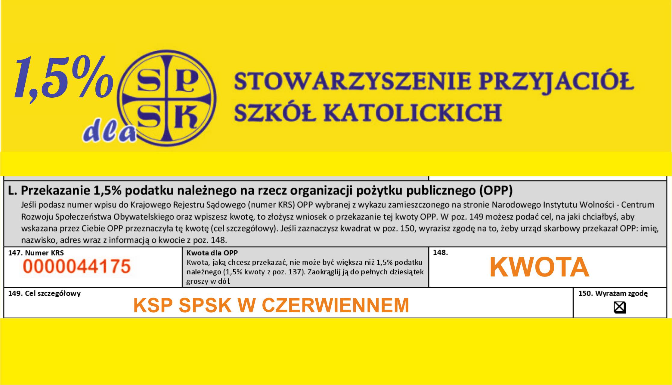 JEŻELI PRAGNĄ PAŃSTWO WESPRZEĆ KATOLICKĄ SZKOŁĘ PODSTAWOWĄ SPSK W CZERWIENNEM - prosimy o 